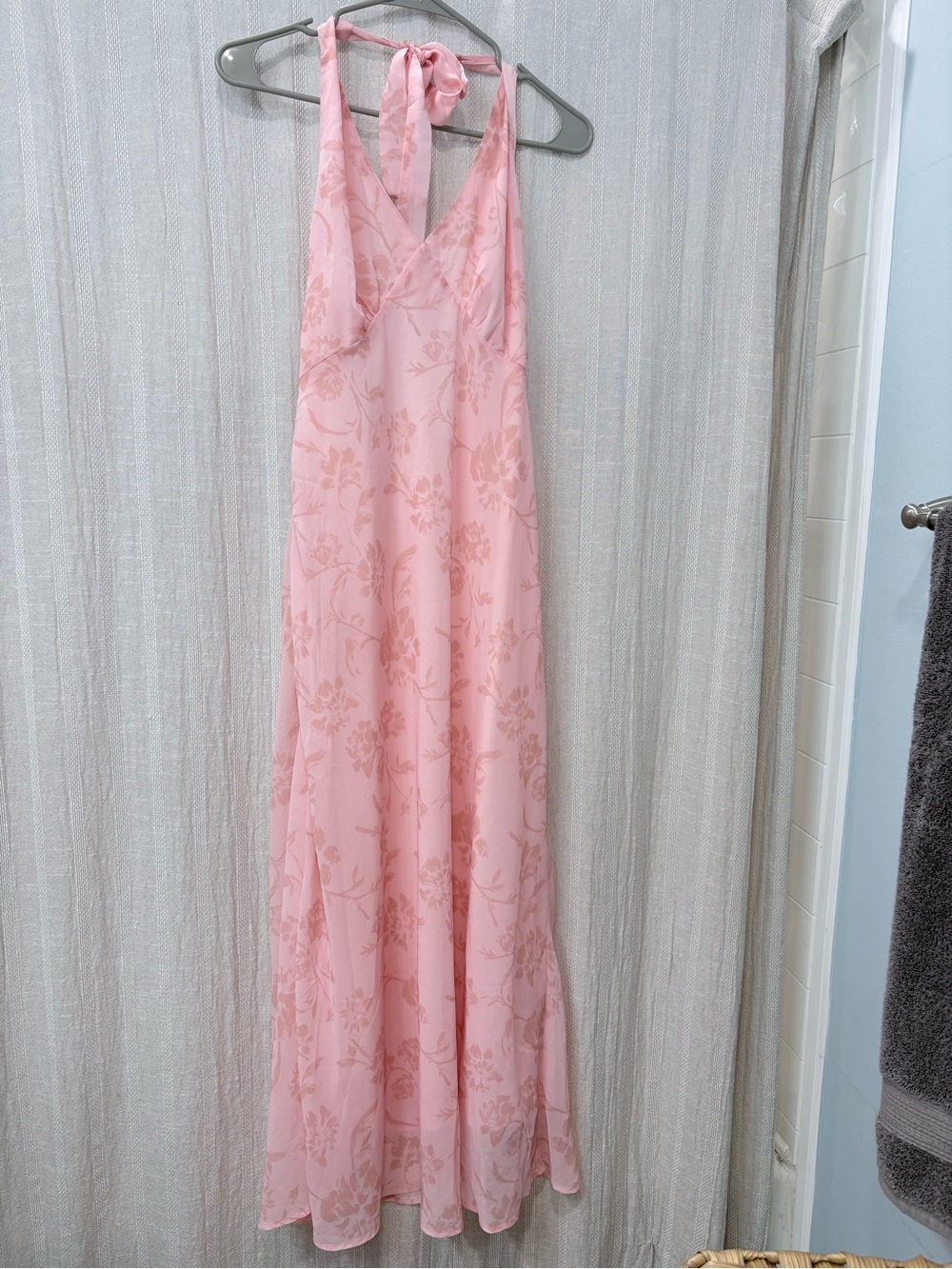 Pink Floral Halter Maxi Dress - Picture 3 of 5